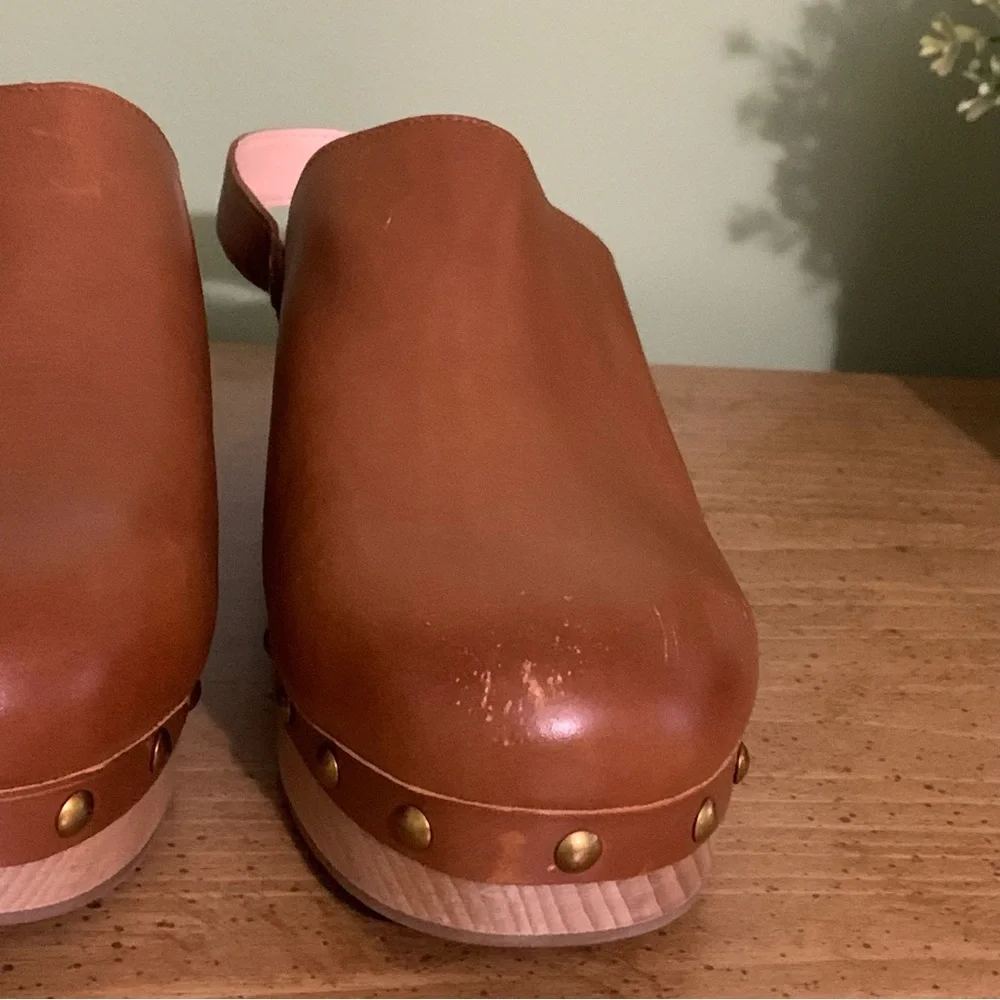 J. Crew Grace Women's Brown Leather Convertible Slip On Clogs Shoes